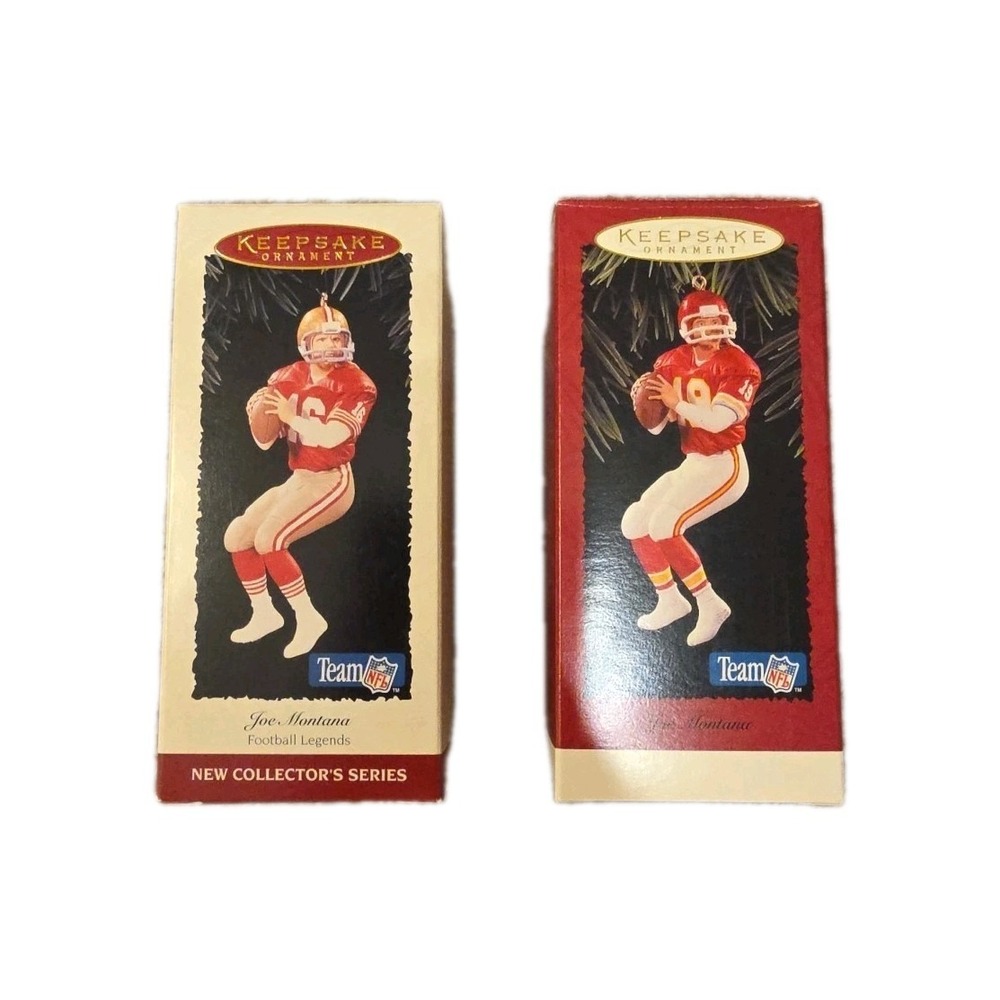 Vintage Joe‎ Montana NFL Football Player Set Of 2 Hallmark Keepsake Ornaments
